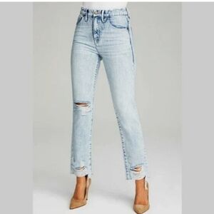 NWT Good American Good Classic Light Wash Skinny Distressed Jeans Sz 00